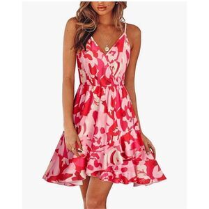 NEW Floral Wrap V Neck Adjustable Spaghetti Ruffle Dress S